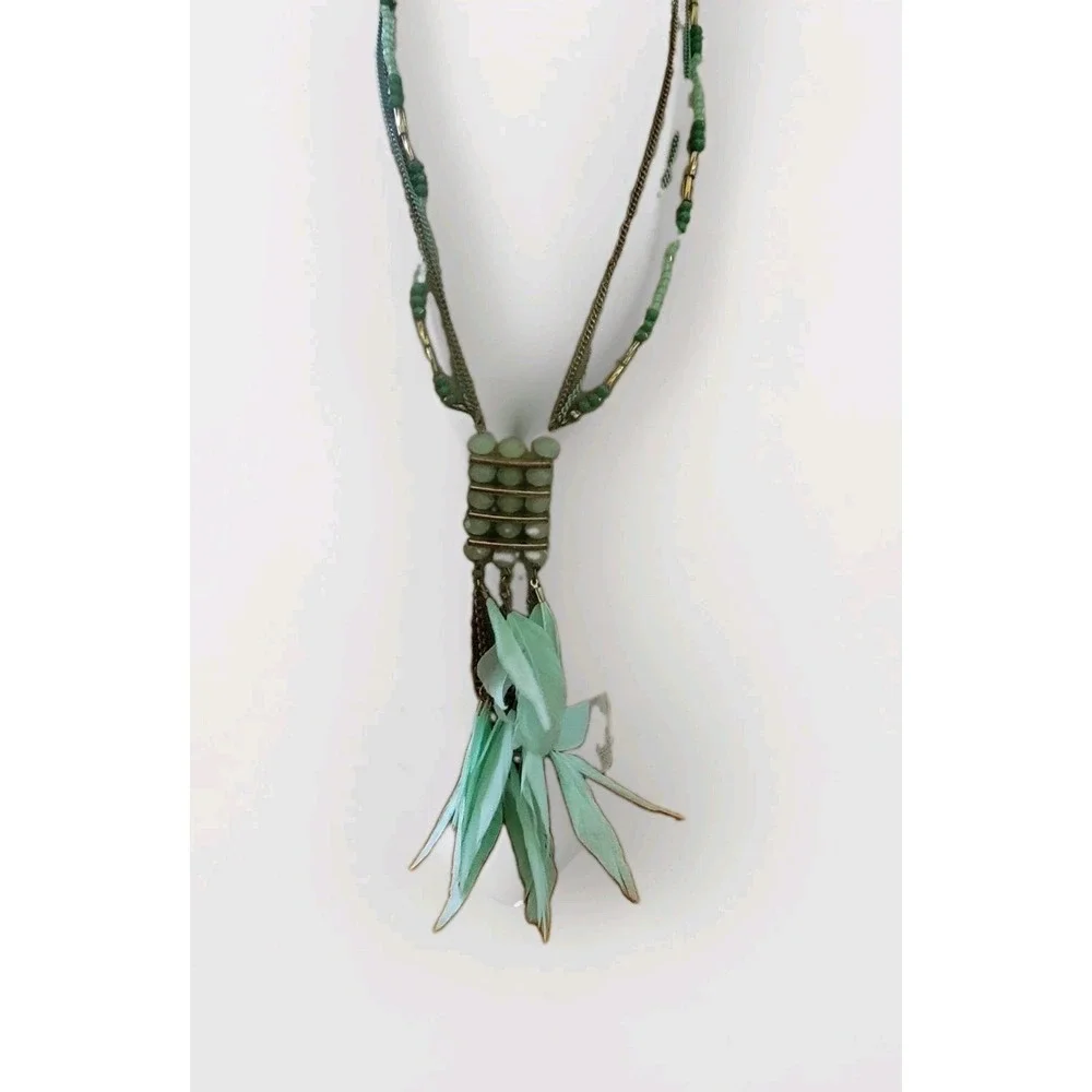 Vintage Mint Feather Necklace Multi Strand Boho Statement 31 Inch